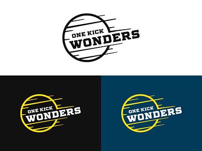 One Kick Wonders Logo Design blue logo branding identity kick logo kickball kickball logo logo logo design logo designer logo mark logo mark design logo mark symbol logodesign logos logotype one kick wonders sport logo sports design sports logo yellow logo