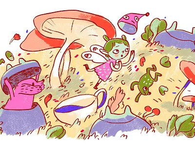 blustery blustery dog drawthis fairy frog illustration mushroom scbwi teacup