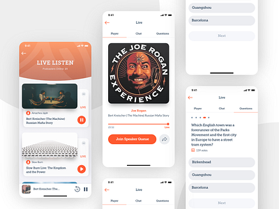 New concept for bulhorn — Live Listen application bullhorn design design concept host interactive joe rogan listen listener live mobile mobile design participant player podcast podcaster poll speaker ui ux