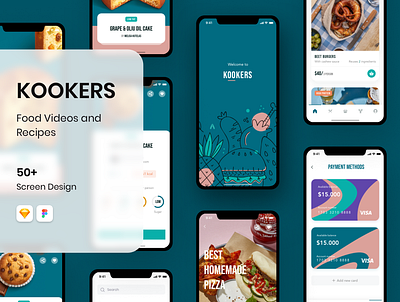 KOOKERS - Food videos, recipes & grocies bank card booking app clean ui cook cookbook cooking food food app groceries grocery illustration menu mobile app recipe app recipe book ui ui design ui kit video wallet