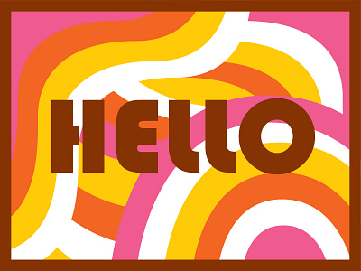 Hello 70s bauhaus bright brown funky hello orange pink waves yellow