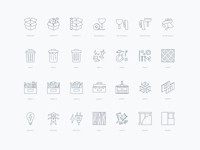 Icon variations cardboard concept construction drywall icons metal monoline prefab process toolbox trash vector wood