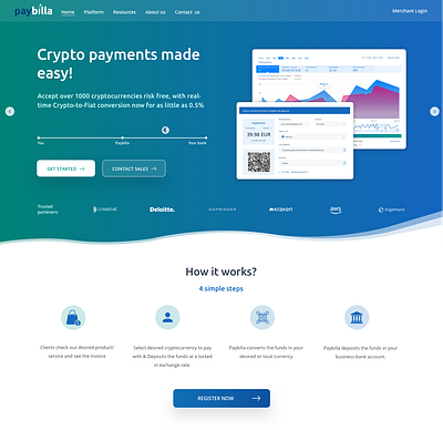 Paybilla website 2019 - Crypto & card payments blue card payments crypto crypto wallet fintech gradient material design teal