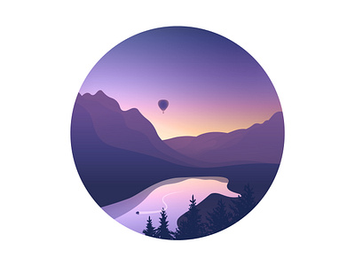 Mountain Time boat hot air balloon lake landscape mountain reflection sunset trees