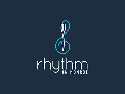 Rhythm on Monroe branding design food fork huntsville illustration logo minimal music restaurant treble clef vector