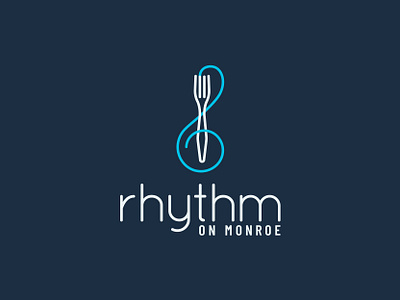 Rhythm on Monroe branding design food fork huntsville illustration logo minimal music restaurant treble clef vector