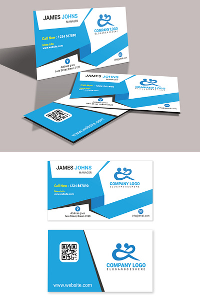 abstract Business card with blue shape design identity logo