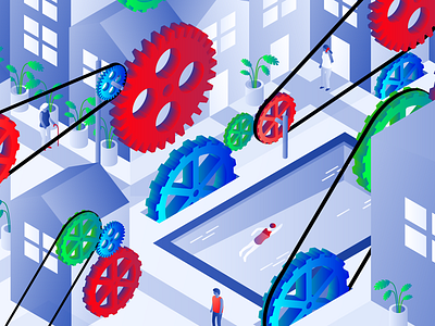 Isometric City city city illustration connected gears gradient gradient design illustration illustration art illustrator isometric smart city smartcity