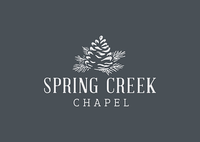 Spring Creek Chapel Logo block block print brand chapel cone creek custom type heritage identity ink logo needles organic pine pinecone print spring vintage wedding wood