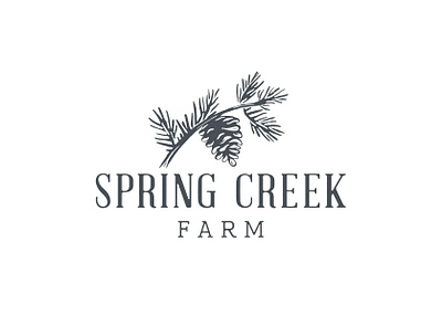 Spring Creek Farm Logo block block print branch brand cone creek custom type farm heritage identity logo needles organic pine pinecone print spring tree vintage wood