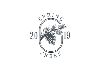 Spring Creek Seal 2019 block print branch brand identity chapel creek custom typeface elegant farm ink invitation logo mark pine cone rubber stamp seal spring stamp wedding year