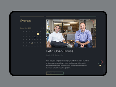 Petri – Events accelerator biology biotech design desktop engineering startup ui ux web