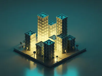 Night in the City 3d 3d art blender blender3d city contrast diorama isometric isometric design isometric illustration low poly neon night skyline skyscraper town