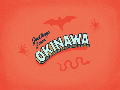 Greetings from the Critters of Okinawa critters halloween hand lettering illustration japan lettering okinawa postcard procreate script spooky spoopy travel illustration tropical type lockup vintage