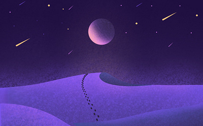 Desert by Night footprints illustration landscape moon nature night outdoor purple space wallpaper