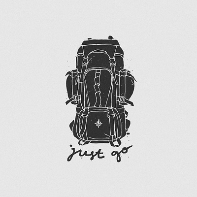 JUST GO backpack hand drawn handlettering illustration manual illustration outdoor rough traveling vintage