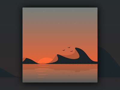 Sunrise in the mountains birds illustration lake mirror mirror lake mountains orange sketchapp sun sunrise sunset