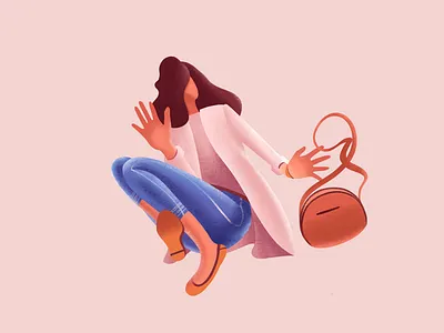Stand Up And Keep Going 2d 2dillustration casual down fall female illustration jeans perspective pink portrait up weird woman