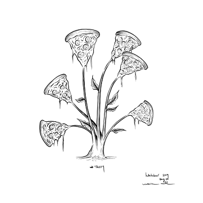 Tasty black and white comic digital drawing illustration illustration art inktober inktober2019 ipadpro linedrawing painting pizza plant tasty