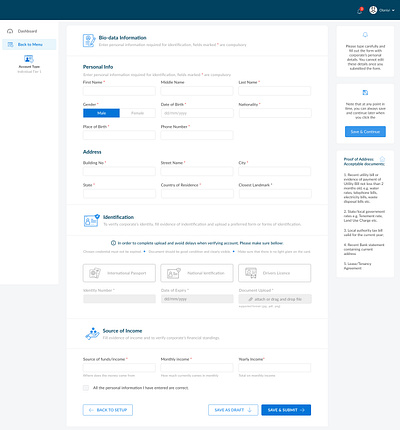 Biodata details account creation accounts admin dashboard admin design biodata dashboard design dashboard ui kyc userinterface