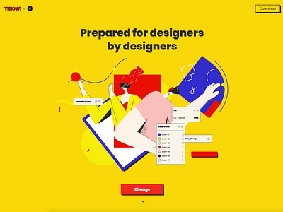 Interactive scene with Yeeow! Pack app branding figma free illustration interaction sketch vector web webflow