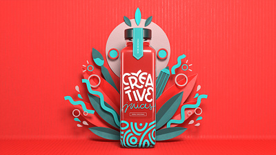 Creative Juices 3d 3dillustration blender blender3d bottle bottle design bottle label colorful creative creative design creative juices flat graphic design illustration packaging packaging design packagingdesign papercraft papercut substancepainter