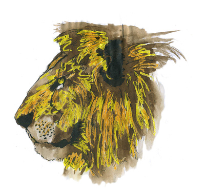 Lion art illustration ink paper art pastels