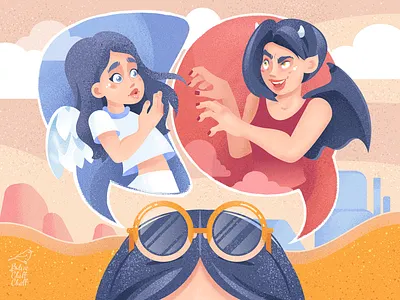 Yes and no hell and angel illustration temptation thoughts vector
