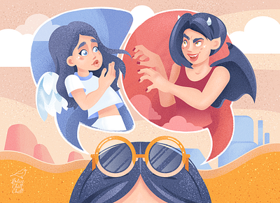 Yes and no hell and angel illustration temptation thoughts vector