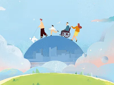 Social security illustration design earth illustration kid old people sky