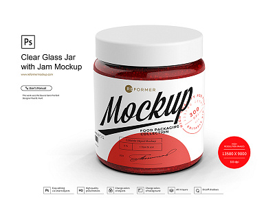 Clear Glass Jar with Jam Mockup berry clear glass clear glass jar clear jar dessert food glass glass jar jam jar jar mockup jar with jam jar with strawberry jam mock up mockup preserves smart object strawberry jam strawberry jam jar strawberry marmalade