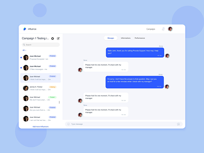 Influence #2 dashboard design influencer message plateform studio ui