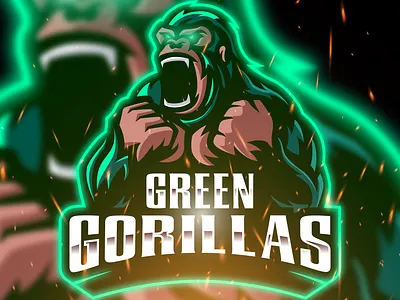 GREEN GORILLAS ESPORTS LOGO art branding character design esports esports logo fiverr gaming gorilla illustration logo mascot mascot logo streamer twitch vector youtube