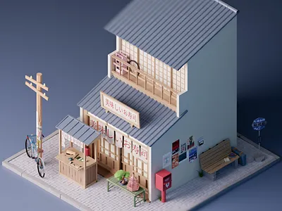 Japanese Restaurant - low poly 3d illustration japan japanese japanese food low poly low poly art lowpoly lowpolyart render