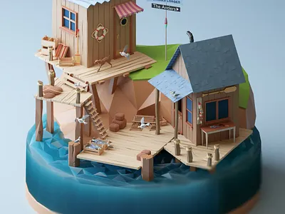 Old Dock - low poly 3D 3d colorful colors illustration low poly low poly art lowpoly lowpolyart render