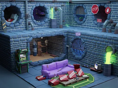 TMNT's lair Low Poly 3D 3d colorful fanart geek illustration low poly low poly art lowpoly lowpolyart render scifi teenage mutant ninja turtles tmnt