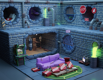 TMNT's lair Low Poly 3D 3d colorful fanart geek illustration low poly low poly art lowpoly lowpolyart render scifi teenage mutant ninja turtles tmnt