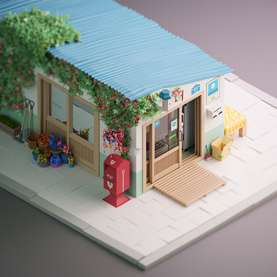 Korean Shop Low Poly 3D 3d colorful colors colorscheme illustration low poly low poly art lowpoly lowpolyart render