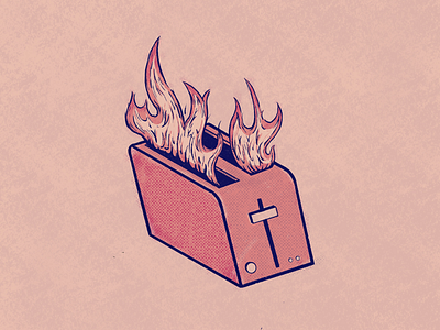 Burning toaster burning fire flames hot illustration kitchen texture toast toaster