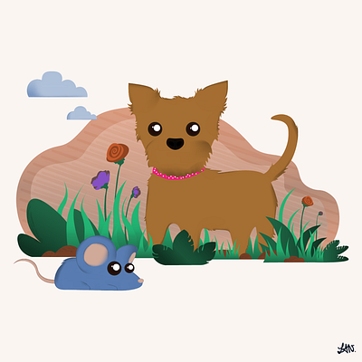 Autumn vibes - Dog & mouse design illustration