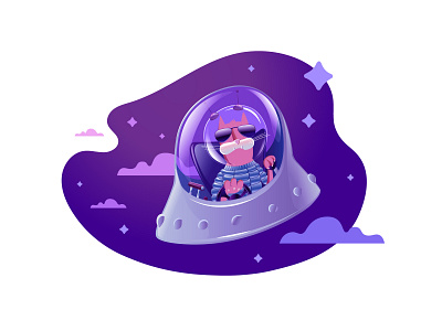 UFO cat pilot cat illustration pilot space ufo