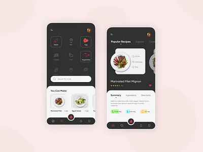 Recipe App Design app design concept cook cooking dark design food food app mobile mobile app mobile ui recipe recipe app recipe card recipes ui uiux