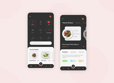 Recipe App Design app design concept cook cooking dark design food food app mobile mobile app mobile ui recipe recipe app recipe card recipes ui uiux