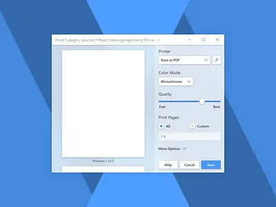 Print Dialog app concept design fluent design printing program software system ui uwp ux windows windows 10
