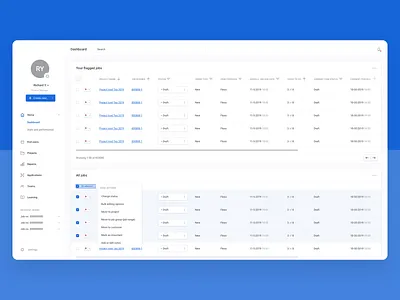 Dashboard Table blue clean column dashboard design edit enterprise excel filter flag flat list minimal sort sorting table track tracker ui web