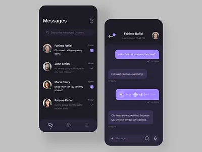 Messaging app concept app chat chating dark mode dark theme dark ui invision message app messaging messaging app mobile app mobile app design mobile design mobile ui ui ux ui design uidesign user interface ux uxdesign