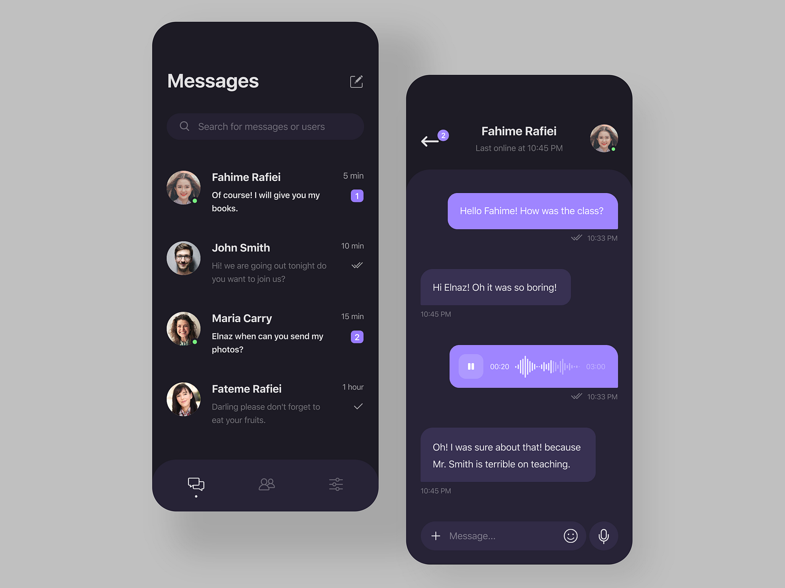 Messaging app concept by Fahime Rafiee on Dribbble