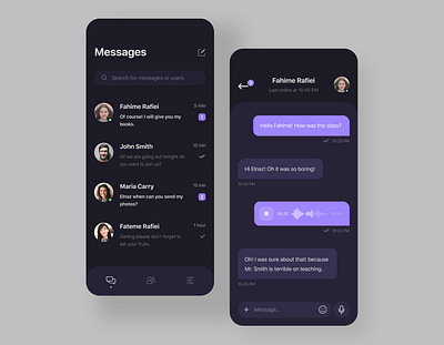 Messaging app concept app chat chating dark mode dark theme dark ui invision message app messaging messaging app mobile app mobile app design mobile design mobile ui ui ux ui design uidesign user interface ux uxdesign