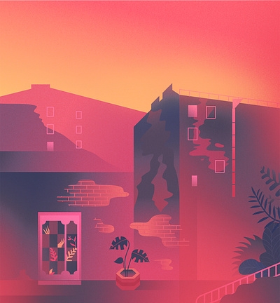 Old District affinitydesigner architecture building city cityscape futuristic neon vector