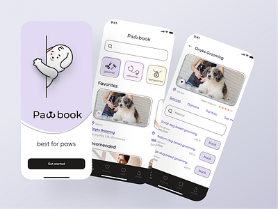 Pet service booking app aplication app app design booking app figma grooming mobile app mobile design mobile ui mood pets ui ux violet